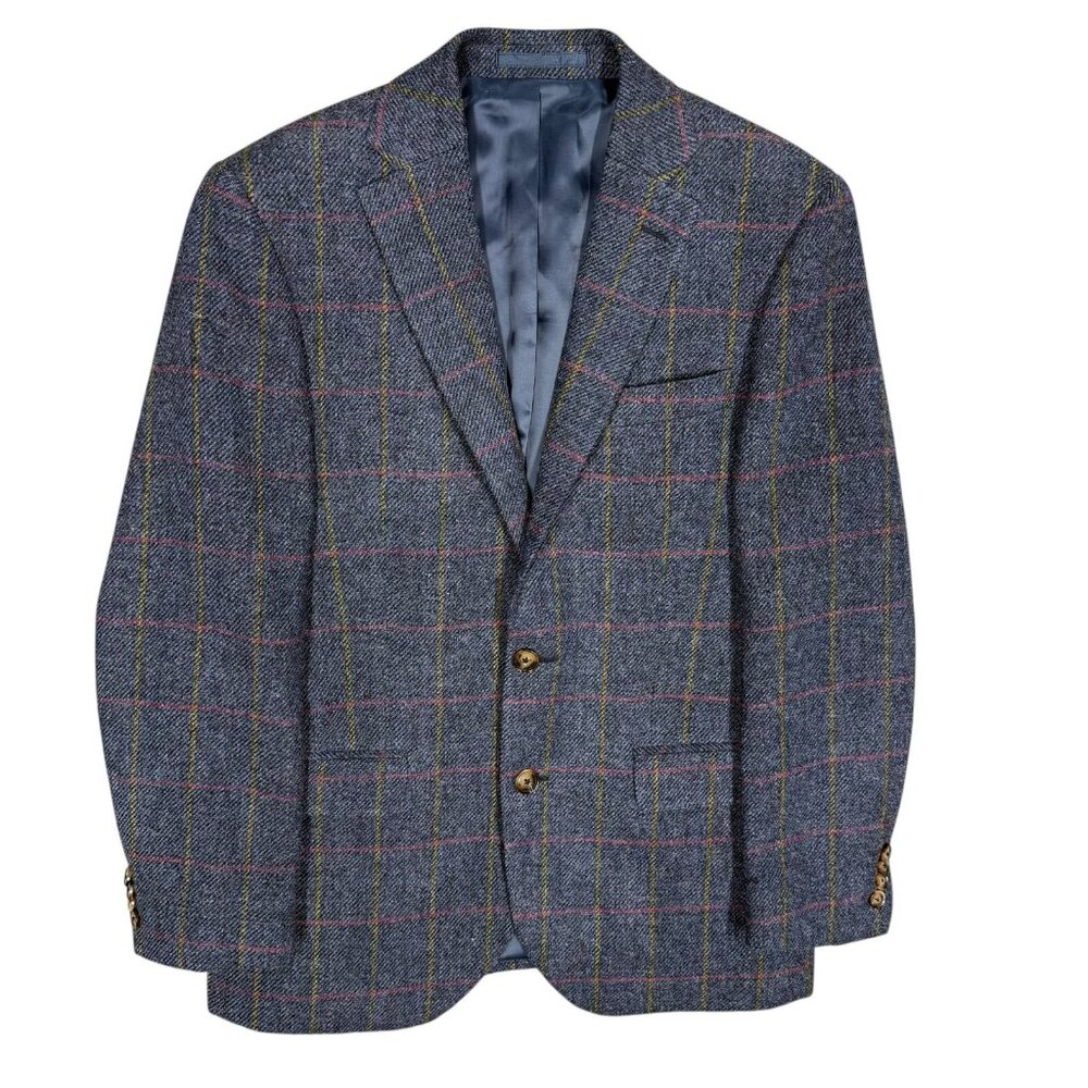 Men's Blue Windowpane Wool Sport Coat